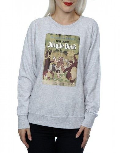 Heather Grey - Side - Jungle Book Womens-Ladies Retro Poster Sweatshirt