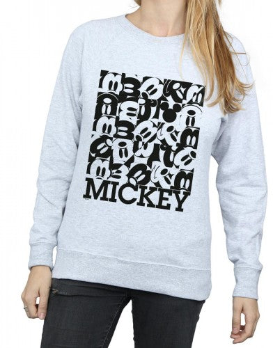 Heather Grey - Side - Disney Womens-Ladies Mickey Mouse Grid Sweatshirt