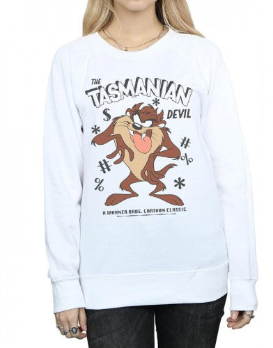 White - Side - Looney Tunes Womens-Ladies Tasmanian Devil Vintage Heather Sweatshirt