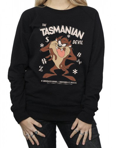 Black - Side - Looney Tunes Womens-Ladies Tasmanian Devil Vintage Heather Sweatshirt
