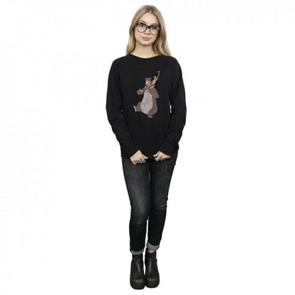 Black - Close up - Jungle Book Womens-Ladies Classic Mowgli And Baloo Sweatshirt