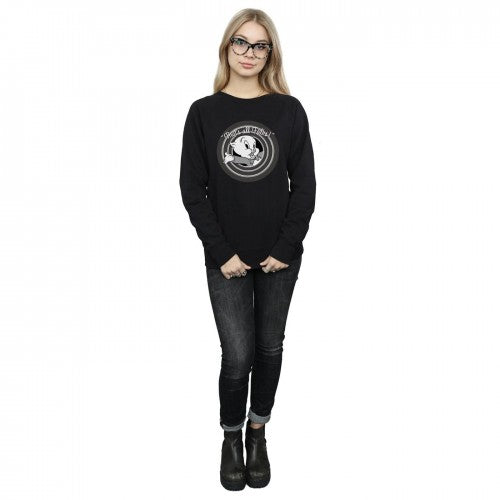 Black - Close up - Looney Tunes Womens-Ladies That´s All Folks Porky Pig Sweatshirt