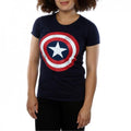 Navy Blue - Side - Captain America Womens-Ladies Shield T-Shirt