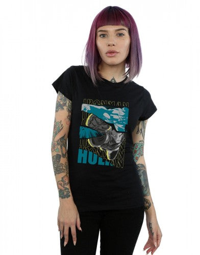 Black - Back - Marvel Womens-Ladies Avengers Iron Man And Hulk Collage Cotton T-Shirt