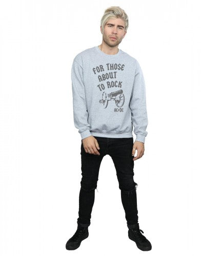 Sports Grey - Back - AC-DC Mens For Those About To Rock Cannon Cotton Sweatshirt