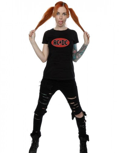 Black - Lifestyle - AC-DC Womens-Ladies Red Circle Logo Cotton T-Shirt