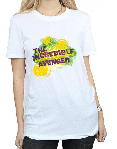 White - Side - Marvel Womens-Ladies Hulk Incredible Avenger Cotton Boyfriend T-Shirt