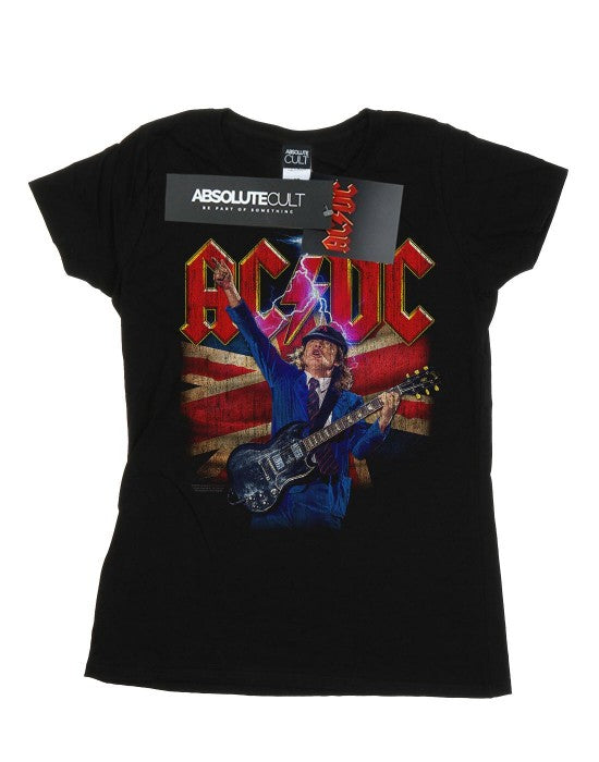 Front - AC/DC Womens/Ladies Angus Union Flag Lightning Cotton T-Shirt