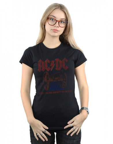 Black - Back - AC-DC Womens-Ladies For Those About To Rock Canon Cotton T-Shirt