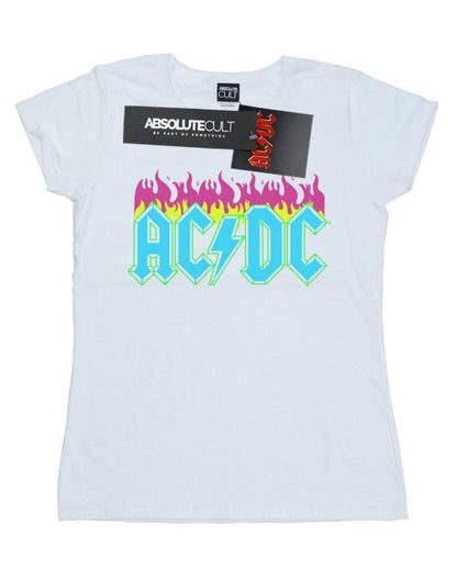 Front - AC/DC Womens/Ladies Neon Flames Cotton T-Shirt