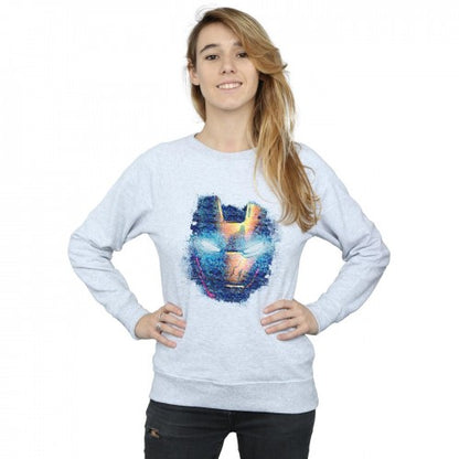 Heather Grey - Back - Marvel Womens-Ladies Iron Man Distressed Head Sweatshirt