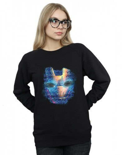 Black - Back - Marvel Womens-Ladies Iron Man Distressed Head Sweatshirt