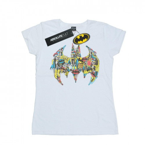 White - Side - DC Comics Womens-Ladies Batman Batgirl Logo Collage Cotton T-Shirt