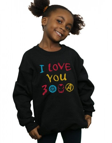 Black - Back - Marvel Girls Avengers Endgame I Love You 3000 Crayons Sweatshirt