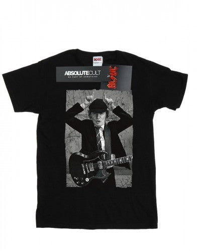 Front - AC/DC Womens/Ladies Angus Young Distressed Photo Cotton Boyfriend T-Shirt