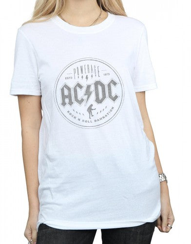 White - Side - AC-DC Womens-Ladies Rock N Roll Damnation Black Cotton Boyfriend T-Shirt