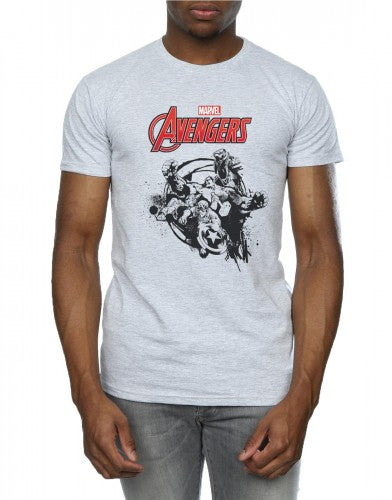 Heather Grey - Side - Marvel Mens Avengers Team Burst T-Shirt