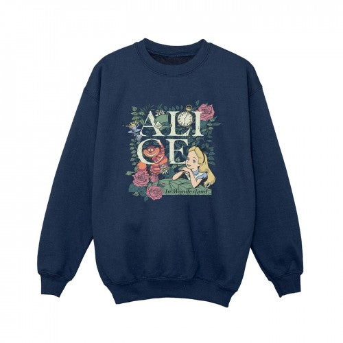 Front - Disney Boys Alice In Wonderland Leafy Garden Sweatshirt