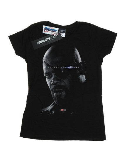 Front - Marvel Womens/Ladies Avengers Endgame Avenge The Fallen Nick Fury Cotton T-Shirt
