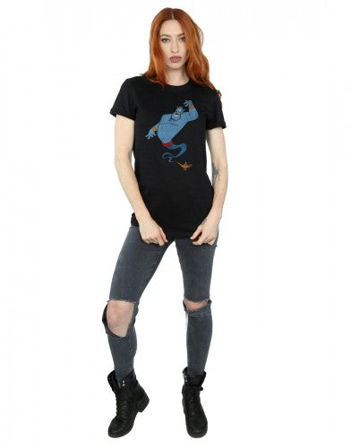 Black - Side - Aladdin Womens-Ladies Classic Genie Cotton Boyfriend T-Shirt