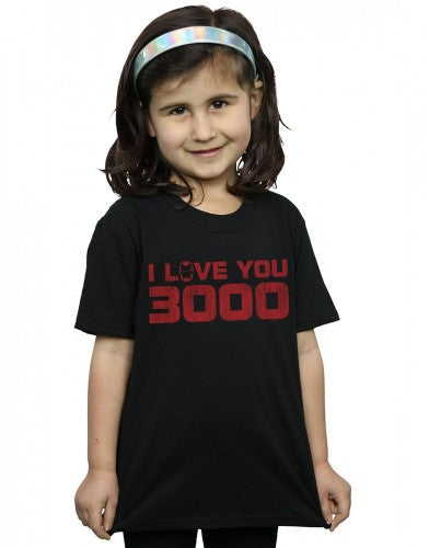 Black - Back - Marvel Girls Avengers Endgame I Love You 3000 Distressed Cotton T-Shirt