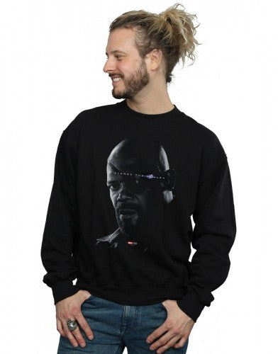 Black - Back - Marvel Mens Avengers Endgame Avenge The Fallen Nick Fury Cotton Sweatshirt