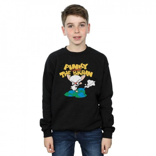 Black - Back - Animaniacs Boys The Brain World Domination Sweatshirt