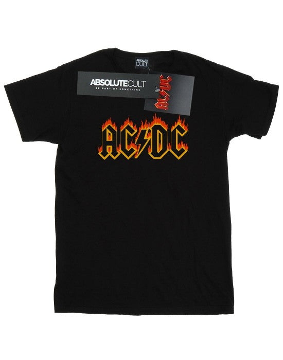 Front - AC/DC Womens/Ladies Flames Logo Cotton Boyfriend T-Shirt