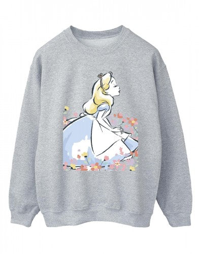Front - Disney Womens/Ladies Alice In Wonderland Sketch Flowers Sweatshirt