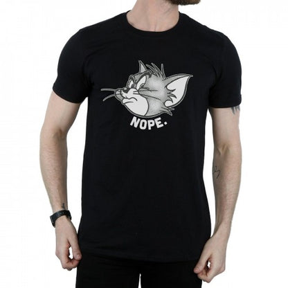 Black - Pack Shot - Tom and Jerry Mens Nope Face Cotton T-Shirt
