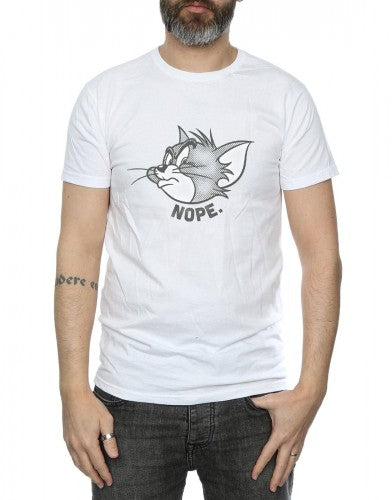 White - Pack Shot - Tom and Jerry Mens Nope Face Cotton T-Shirt