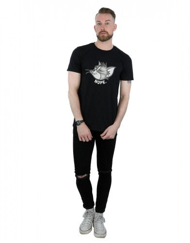 Black - Close up - Tom and Jerry Mens Nope Face Cotton T-Shirt