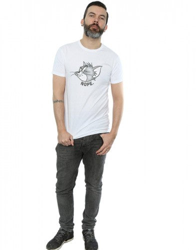 White - Close up - Tom and Jerry Mens Nope Face Cotton T-Shirt