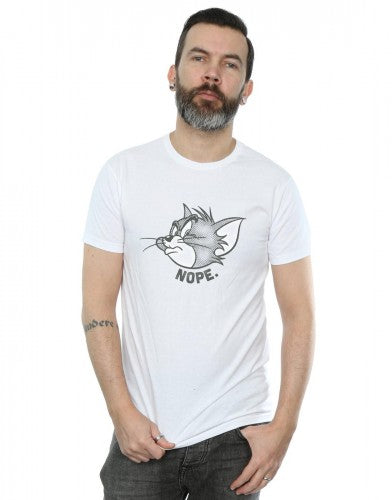 White - Lifestyle - Tom and Jerry Mens Nope Face Cotton T-Shirt