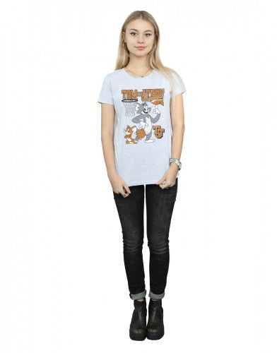 Sports Grey - Lifestyle - Tom and Jerry Womens-Ladies Spinning Basketball Cotton T-Shirt