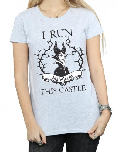 Sports Grey - Side - Maleficent Womens-Ladies I Run This Castle Cotton T-Shirt