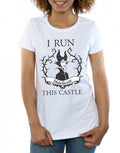 White - Pack Shot - Maleficent Womens-Ladies I Run This Castle Cotton T-Shirt