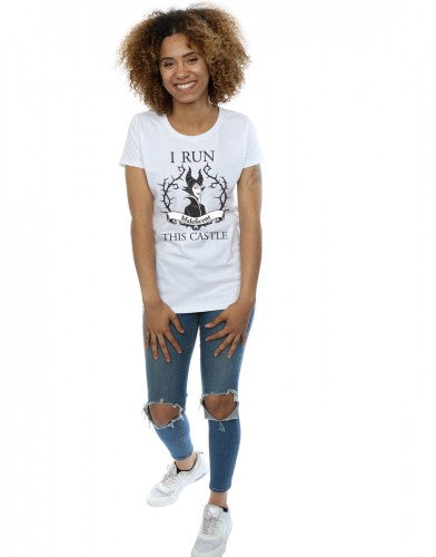 White - Close up - Maleficent Womens-Ladies I Run This Castle Cotton T-Shirt