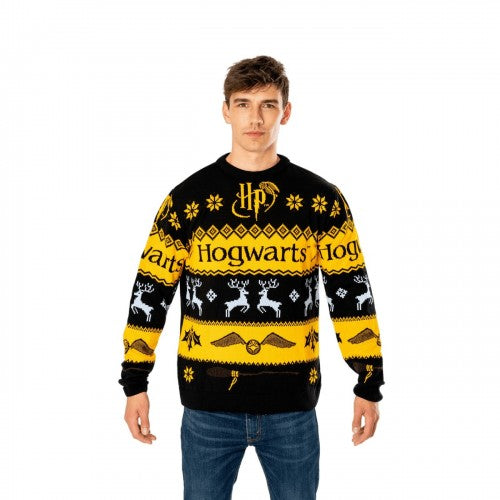 Front - Harry Potter Unisex Adult Hogwarts Knitted Christmas Jumper