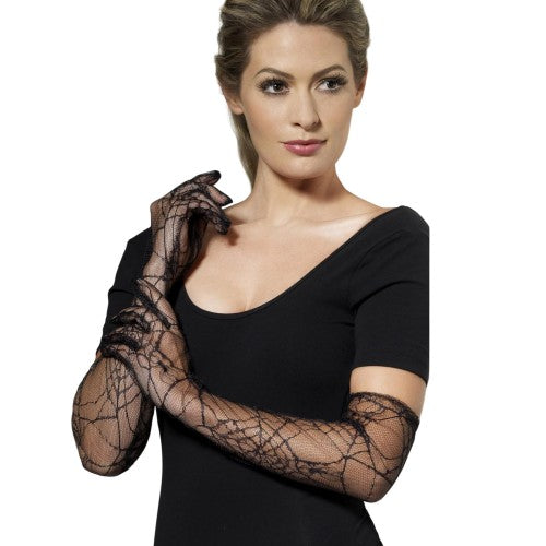 Front - Fever Womens/Ladies Spider Web Halloween Gloves