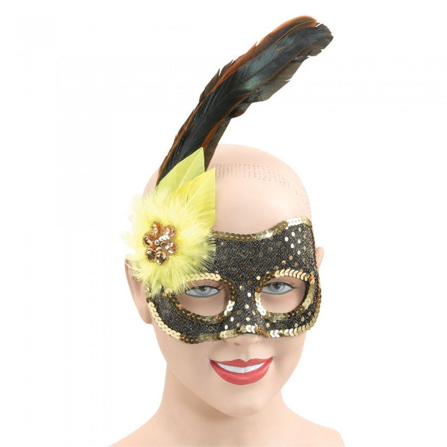 Front - Bristol Novelty Black/Gold Sequin Eye Mask