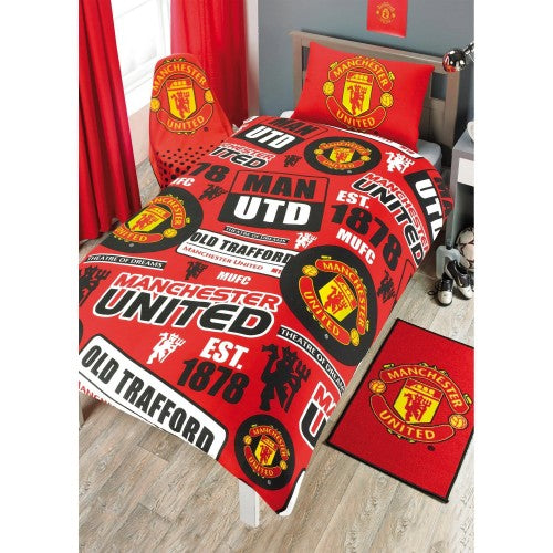 Front - Manchester United FC Official Football Patch Single Duvet And Pillow Set