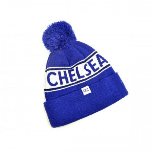 Blue-White - Back - Chelsea FC Unisex Adults Knitted Bobble Hat