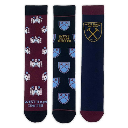 Front - West Ham United FC Unisex Adult Crest Dress Socks (Pack of 3)