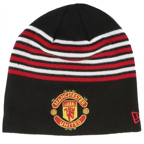 Front - Manchester United FC New Era Knitted Stripes Beanie