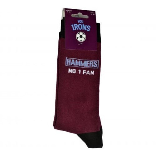 Front - West Ham United FC Unisex Adult You Irons Hammers No.1 Fan Socks