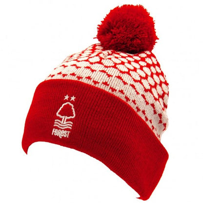 Front - Nottingham Forest FC Knitted Turn Up Bobble Hat