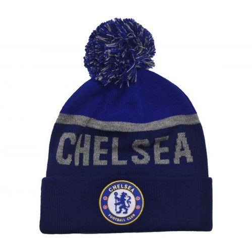 Front - Chelsea FC Text Knitted Bobble Hat