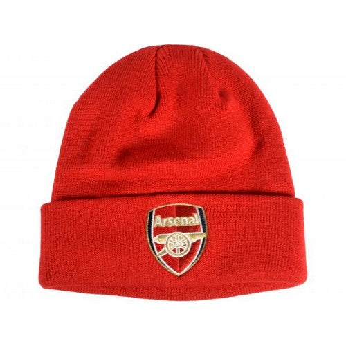 Front - Arsenal FC Childrens/Kids Crest Knitted Turned Up Cuff Beanie