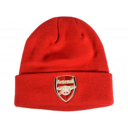Front - Arsenal FC Childrens/Kids Crest Knitted Turned Up Cuff Beanie